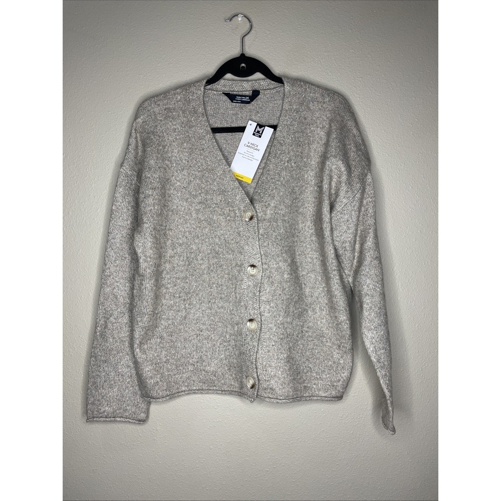 Members Mark Womens Soft‎ Knit Toasted Heather Tan V Neck Cardigan Size Med NWT